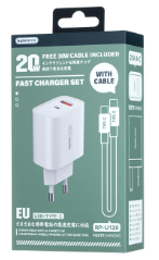 REMAX Kiddy Series RP-U120 20W USB +Type-C Charger Kit with Type-C/Type-C Cable EU White