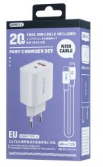 REMAX Kiddy Series RP-U120 20W USB + Type-C Charger Kit with Type-C/Lightning Cable EU White
