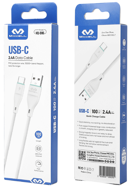 Miccell Usb To Type C 2,4A 1M VQ-D06 White