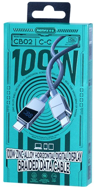 REMAX Armor Zinc Alloy Horizontal Digital Display Braided Data Cable 1,2M CB02 C-C 100W